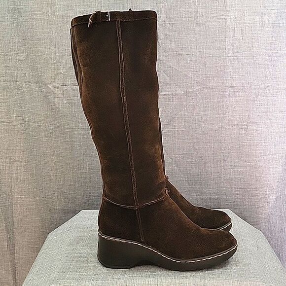 Aerosoles 2015 Front Kick Tall Brown Suede Leather Wedge Heel Boot, Women's 7.5 - Picture 4 of 11